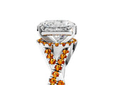 White gold Radiant Cut Diamond with Citrine side stone Halo Twist Band Solitaire Prong Setting Ring_30