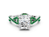 White gold Radiant Cut Diamond with Emerald side stone Halo Twist Band Solitaire Prong Setting Ring_12