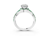 White gold Radiant Cut Diamond with Emerald side stone Halo Twist Band Solitaire Prong Setting Ring_15