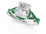 White gold Radiant Cut Diamond with Emerald side stone Halo Twist Band Solitaire Prong Setting Ring_26