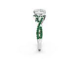 White gold Radiant Cut Diamond with Emerald side stone Halo Twist Band Solitaire Prong Setting Ring_27