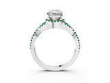 White gold Radiant Cut Diamond with Emerald side stone Halo Twist Band Solitaire Prong Setting Ring_28