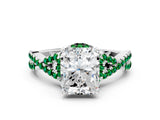 White gold Radiant Cut Diamond with Emerald side stone Halo Twist Band Solitaire Prong Setting Ring_31