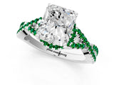 White gold Radiant Cut Diamond with Emerald side stone Halo Twist Band Solitaire Prong Setting Ring_32