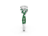 White gold Radiant Cut Diamond with Emerald side stone Halo Twist Band Solitaire Prong Setting Ring_33