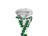 White gold Radiant Cut Diamond with Emerald side stone Halo Twist Band Solitaire Prong Setting Ring_36