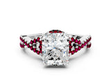 White gold Radiant Cut Diamond with Garnet side stone Halo Twist Band Solitaire Prong Setting Ring_12