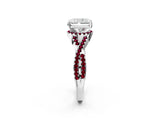 White gold Radiant Cut Diamond with Garnet side stone Halo Twist Band Solitaire Prong Setting Ring_14