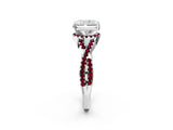 White gold Radiant Cut Diamond with Garnet side stone Halo Twist Band Solitaire Prong Setting Ring_26