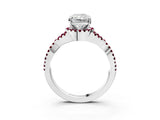 White gold Radiant Cut Diamond with Garnet side stone Halo Twist Band Solitaire Prong Setting Ring_27