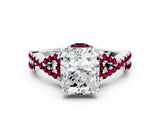 White gold Radiant Cut Diamond with Garnet side stone Halo Twist Band Solitaire Prong Setting Ring_30