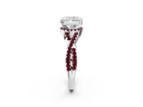 White gold Radiant Cut Diamond with Garnet side stone Halo Twist Band Solitaire Prong Setting Ring_32