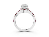 White gold Radiant Cut Diamond with Garnet side stone Halo Twist Band Solitaire Prong Setting Ring_33