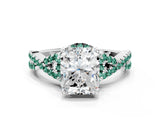 White gold Radiant Cut Diamond with Green Sapphire side stone Halo Twist Band Solitaire Prong Setting Ring_12