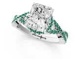 White gold Radiant Cut Diamond with Green Sapphire side stone Halo Twist Band Solitaire Prong Setting Ring_13