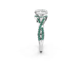 White gold Radiant Cut Diamond with Green Sapphire side stone Halo Twist Band Solitaire Prong Setting Ring_14