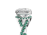 White gold Radiant Cut Diamond with Green Sapphire side stone Halo Twist Band Solitaire Prong Setting Ring_17