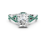 White gold Radiant Cut Diamond with Green Sapphire side stone Halo Twist Band Solitaire Prong Setting Ring_24