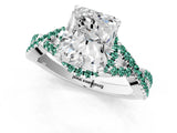 White gold Radiant Cut Diamond with Green Sapphire side stone Halo Twist Band Solitaire Prong Setting Ring_25