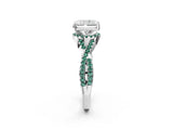 White gold Radiant Cut Diamond with Green Sapphire side stone Halo Twist Band Solitaire Prong Setting Ring_26