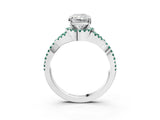 White gold Radiant Cut Diamond with Green Sapphire side stone Halo Twist Band Solitaire Prong Setting Ring_27