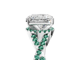 White gold Radiant Cut Diamond with Green Sapphire side stone Halo Twist Band Solitaire Prong Setting Ring_29