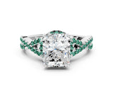 White gold Radiant Cut Diamond with Green Sapphire side stone Halo Twist Band Solitaire Prong Setting Ring_30