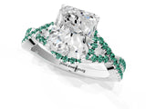 White gold Radiant Cut Diamond with Green Sapphire side stone Halo Twist Band Solitaire Prong Setting Ring_31