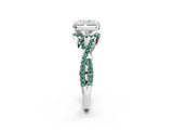 White gold Radiant Cut Diamond with Green Sapphire side stone Halo Twist Band Solitaire Prong Setting Ring_32