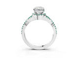 White gold Radiant Cut Diamond with Green Sapphire side stone Halo Twist Band Solitaire Prong Setting Ring_33