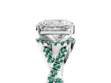 White gold Radiant Cut Diamond with Green Sapphire side stone Halo Twist Band Solitaire Prong Setting Ring_35