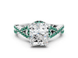 White gold Radiant Cut Diamond with Green Sapphire side stone Halo Twist Band Solitaire Prong Setting Ring_42