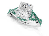 White gold Radiant Cut Diamond with Green Sapphire side stone Halo Twist Band Solitaire Prong Setting Ring_43