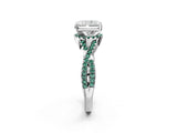 White gold Radiant Cut Diamond with Green Sapphire side stone Halo Twist Band Solitaire Prong Setting Ring_44