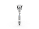 White gold Radiant Cut Diamond with Milgrain Marquise and Bezel Accents on a Solitaire Band with Prong Setting_290