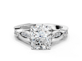 White gold Radiant Cut Diamond with Milgrain Marquise and Bezel Accents on a Solitaire Band with Prong Setting_293