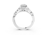 White gold Radiant Cut Diamond with Milgrain Marquise and Bezel Accents on a Solitaire Band with Prong Setting_296