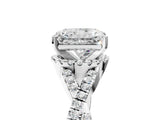White gold Radiant Cut Diamond with Moissanite side stone Halo Twist Band Solitaire Prong Setting Ring_17