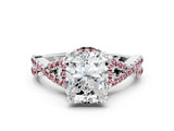 White gold Radiant Cut Diamond with Morganite side stone Halo Twist Band Solitaire Prong Setting Ring_12