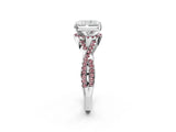 White gold Radiant Cut Diamond with Morganite side stone Halo Twist Band Solitaire Prong Setting Ring_14
