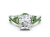 White gold Radiant Cut Diamond with Peridot side stone Halo Twist Band Solitaire Prong Setting Ring_12