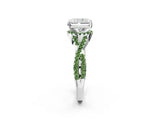 White gold Radiant Cut Diamond with Peridot side stone Halo Twist Band Solitaire Prong Setting Ring_14