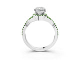White gold Radiant Cut Diamond with Peridot side stone Halo Twist Band Solitaire Prong Setting Ring_15