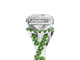 White gold Radiant Cut Diamond with Peridot side stone Halo Twist Band Solitaire Prong Setting Ring_17