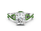White gold Radiant Cut Diamond with Peridot side stone Halo Twist Band Solitaire Prong Setting Ring_24
