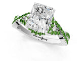 White gold Radiant Cut Diamond with Peridot side stone Halo Twist Band Solitaire Prong Setting Ring_25