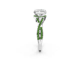 White gold Radiant Cut Diamond with Peridot side stone Halo Twist Band Solitaire Prong Setting Ring_26
