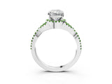 White gold Radiant Cut Diamond with Peridot side stone Halo Twist Band Solitaire Prong Setting Ring_27