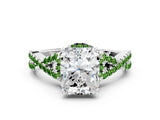White gold Radiant Cut Diamond with Peridot side stone Halo Twist Band Solitaire Prong Setting Ring_30