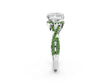 White gold Radiant Cut Diamond with Peridot side stone Halo Twist Band Solitaire Prong Setting Ring_32